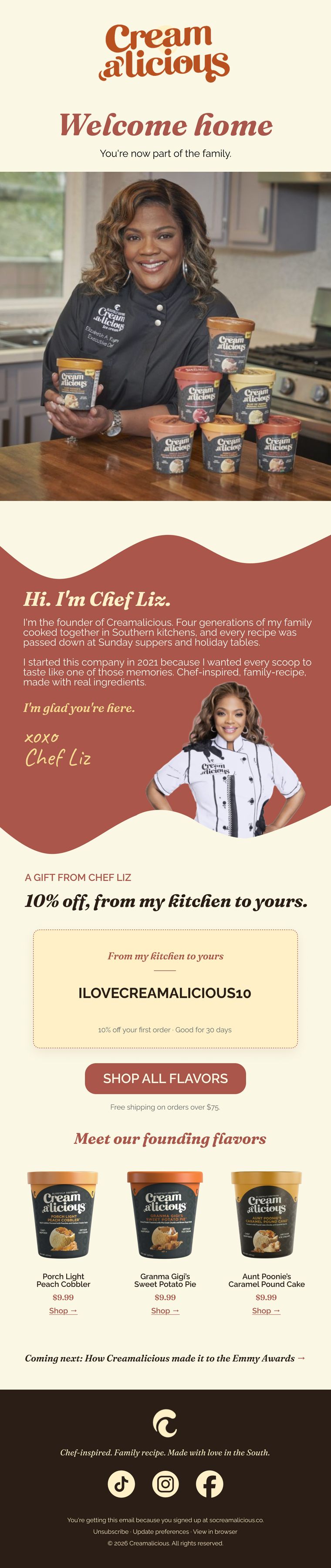 Creamalicious welcome email