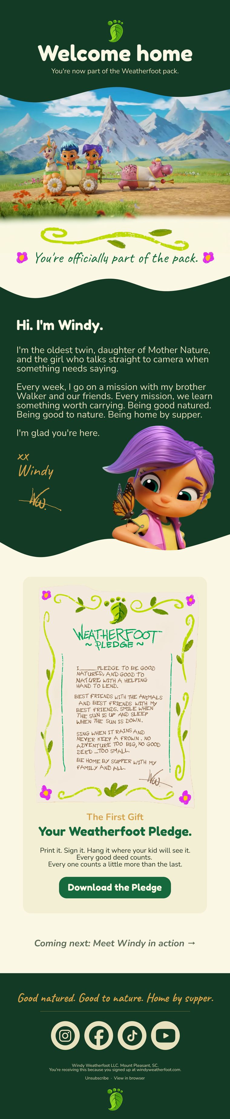 Windy Weatherfoot welcome email